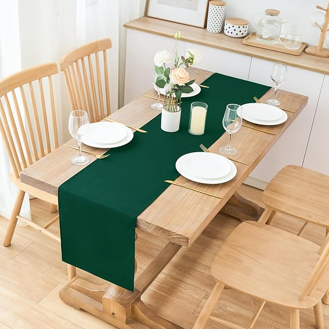 2 Pack Green Long Table Runner 12 x 108 Inch Solid Color Farmhouse Runners Coffee Table Dresser for Daily Party Home Decoration