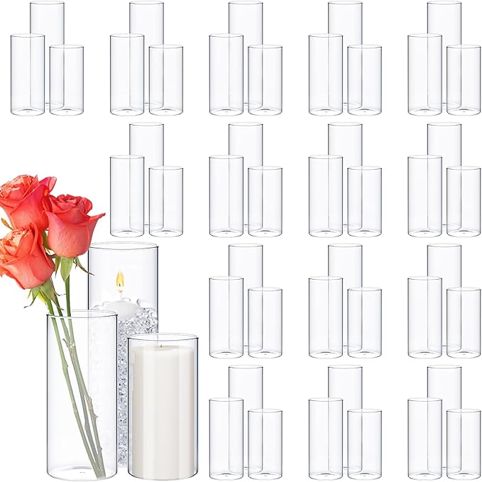 Thin Glass Cylinder Vases 2.5''/3.3'' Diameter 2mm Wall Thickness Clear Flowers Vase Hurricane Floating Candles Holders for Table Centerpieces Wedding Decor(2.5'' X 5'',6'',8'',48 Pcs)