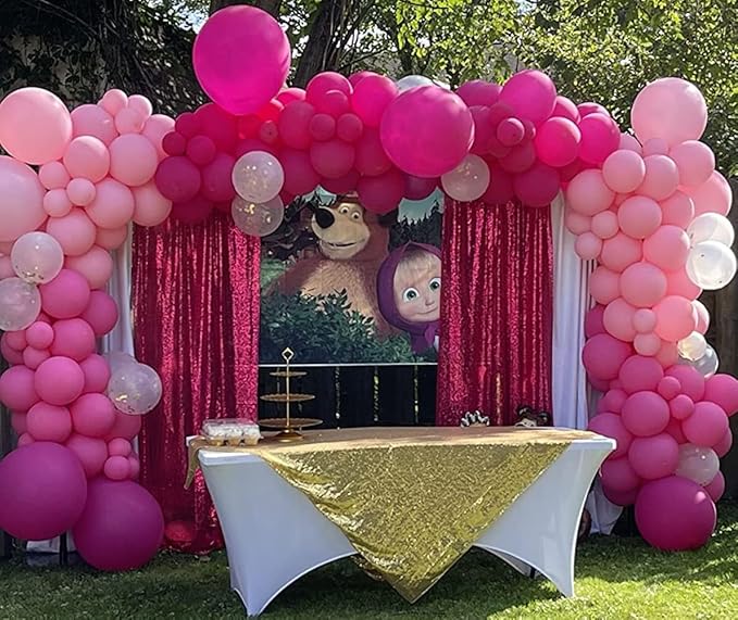 Poise3EHome Hot Pink Sequin Backdrop Curtains, 2 PCS 5FT x 10FT Sequin Panels for Backdrop,Sequence Wedding Party Background Drapes