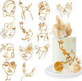 12 Pcs Acrylic Lady Face Cake Topper Minimalist Art Happy Birthday Cake Toppers Women Wedding Cake Decoration for Wedding Birthday Party (Gold)