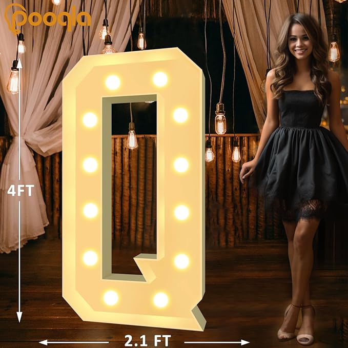 Pooqla 4 FT Marquee Light Up Letters, Cool White and Warm White Marquee Letter 4 Feet Tall, Giant LED Sign Big Mosaic Letter Q for Balloons Birthday Party Anniversary Wedding Decorations