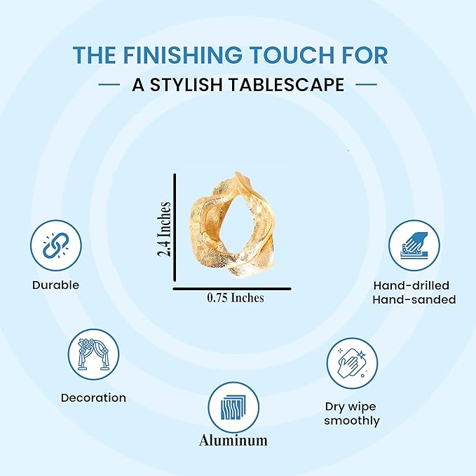 Golden Napkin Rings Set of 8 - Metal Lightweight Napkin Holders for Cloth Napkins Elegant Table Decor for Weddings, Dinners & Special Occasions-Durable & Reusable Serviette Rings - ALPHA Living HOME