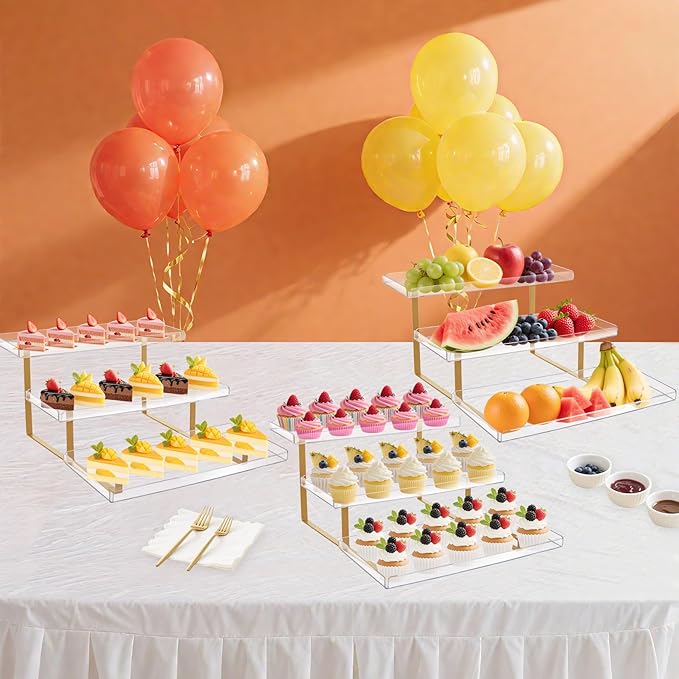 3 Tier Serving Tray Set for Entertaining, Acrylic Wedding Dessert Table Display Set, Cupcake Stand Buffet Risers for Birthday Party Baby Shower (Medium)