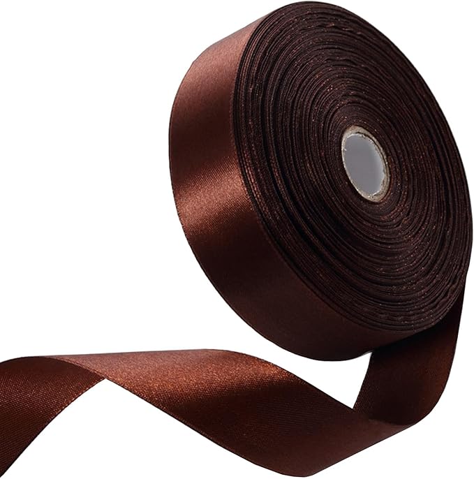 1" x 50 Yards Brown Satin Ribbon Single Faced Fabric Ribbons for Gift Wrapping, Crafting, Bows Making, Flower Bouquet, Wedding, Home Decor