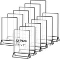 12 Pack Clear Acrylic Wedding Table Number Frame Acrylic Sign Holder with Vertical Stand Holder and Borders Picture Frames Wedding Table Numbers Display Stand Table Sign Holder (5 x 7 Inch)