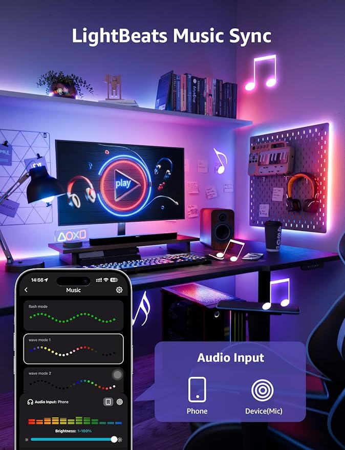 Lepro S1 AI LED Strip Lights for Bedroom - 32.8ft Smart RGB Light Strips with IC and Rainbow Chasing Effects, Color Segment DIY, AI Generated Lighting, No Remote, 2.4G Wi-Fi & Bluetooth