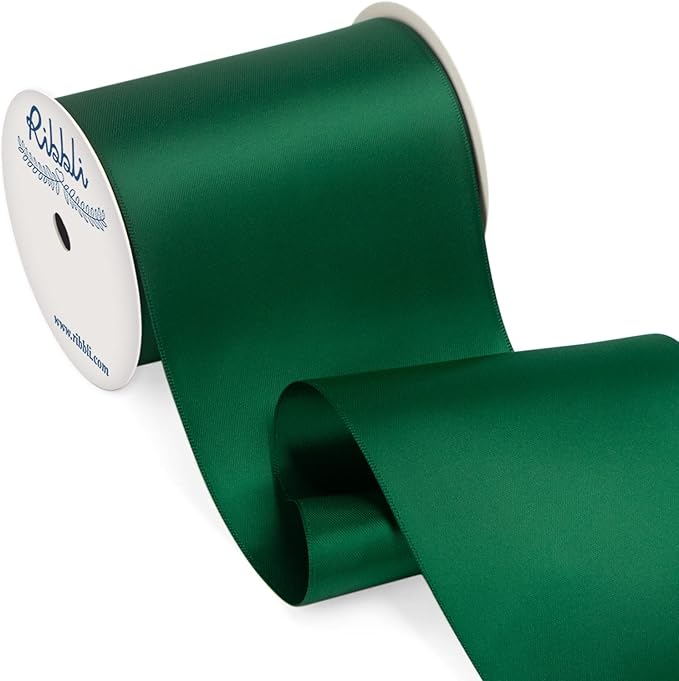 Ribbli Forest Green Satin Ribbon 4 Inch Wide Dark Green Ribbon for Wedding Chair Sash Grand Opening Ceremony Big Bows Gift Wrapping Floral Crafts Cake Decor-Double Faced Satin Continuous 10 Yards