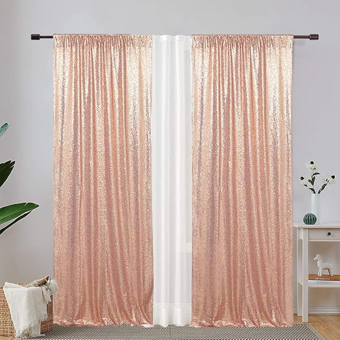 Sequin Backdrop Curtain Eternal Beauty Glitter Panel Background for Wedding Party Decor (2 Packs, W2 x H8FT,Rose Gold)