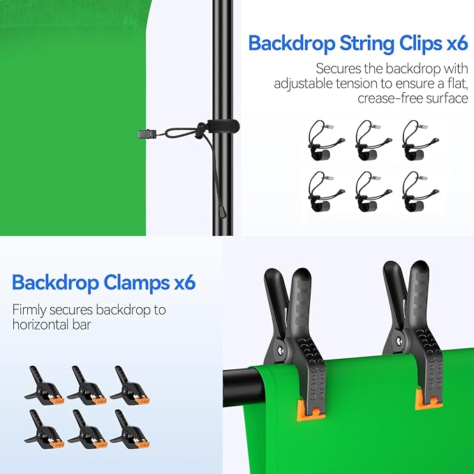 EMART Photo Video Studio 7 x 10ft Green Screen Backdrop Stand Kit, Photography Background Support System with 6 x 9ft 100% Cotton Muslin Chromakey Curtain
