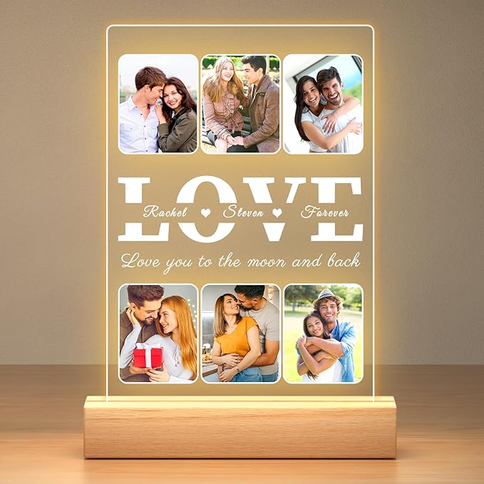 Personalized LOVE Picture Frames with Photo, Custom Photo Frame with Night Light, Customized Photo Gifts, Personalized Anniversary Couples Gifts for Women Men Her Him Boyfriend Girlfriend