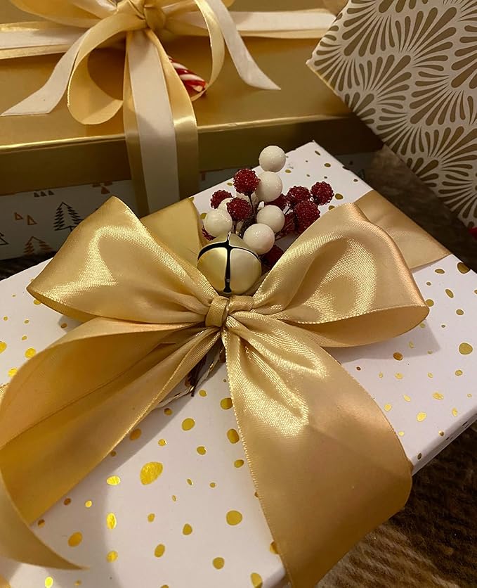 1-1/2" x 50 Yards Champaign Gold Satin Ribbon Single Faced Fabric Ribbons for Gift Wrapping, Crafting, Floral Arrangements, Flower Bouquet, Wedding, Home Decor