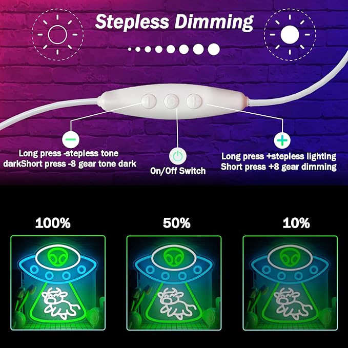 Alien Neon Sign Dimmable UFO Neon Signs for Wall Decor Bedroom Man Cave Alien Spaceship Cow Neon Sign for Kids Birthday Gift