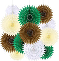 BestoFun 12PCS Paper Fans Neutral Green White Christmas Decorations Winter Party Decorations Tissue Paper Flowers Decorations for Winter Holiday Party Xmas Home Room Wall Hanging Décor