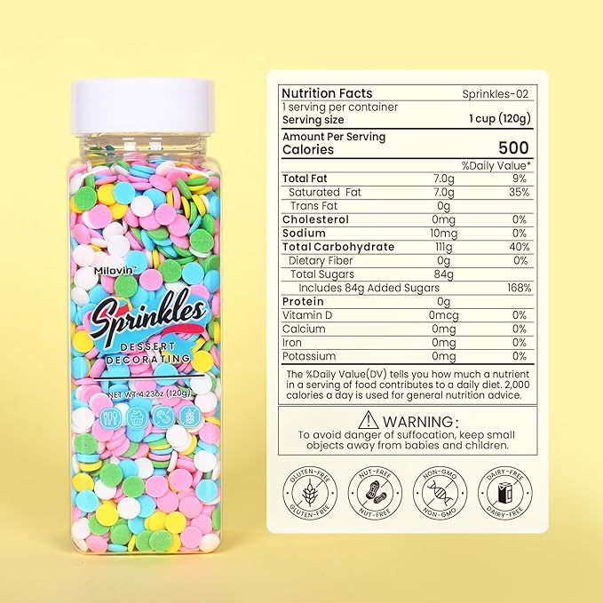 Edible Pastel Sprinkles for Cake Decorating, Confetti Sprinkles, Round Sprinkles for Cupcakes, Cookies, Chocolate, Candy, and Ice Cream Topping(120g/4.23oz)