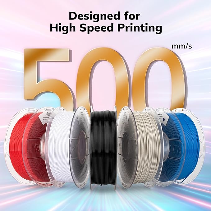AMOLEN Rapid PETG Basic 3D Printer Filament 1.75mm +/-0.02mm,500mm/s High Speed Strong Toughness White 1KG/2.2lb