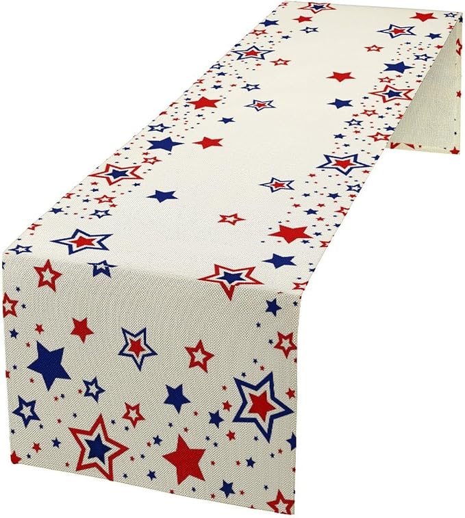 4th of July Table Runner, American Stars Patriotic Independence Day Table Runner for Indoor Outdoor Party Home Kitchen Dining Table Decor, Blue Red, 13x60inch