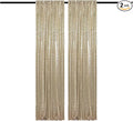 Champagne Gold Sequin Backdrop Curtains Glitter Drapes 2FT x 8FT 2 Panels for Wedding Birthday Party Decorations Bridal Baby Shower Party Supplies Sparkly Photography Background