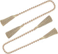 Fenghuangwu 34 Inch Pearl Glass Bead Garland with Tassels - Elegant Boho Table Decor, Fringe Wall Hanging for Wedding, Party, Farmhouse Rustic Prayer Bead Home Decoration(2 Pack,Champagne Gold)