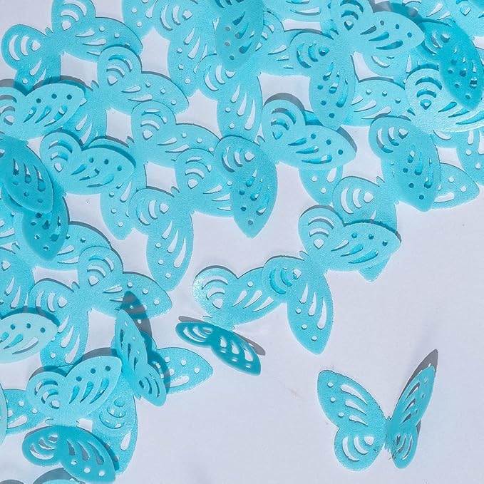 Edible Flowers Edible leaves &Edible butterflies Wafer Paper Cake Cupcake Toppers for Decorating Rice Paper Flower Food Decorations for Baking Girl Birthday Party Mix Size Color (Blue butteflies 60)