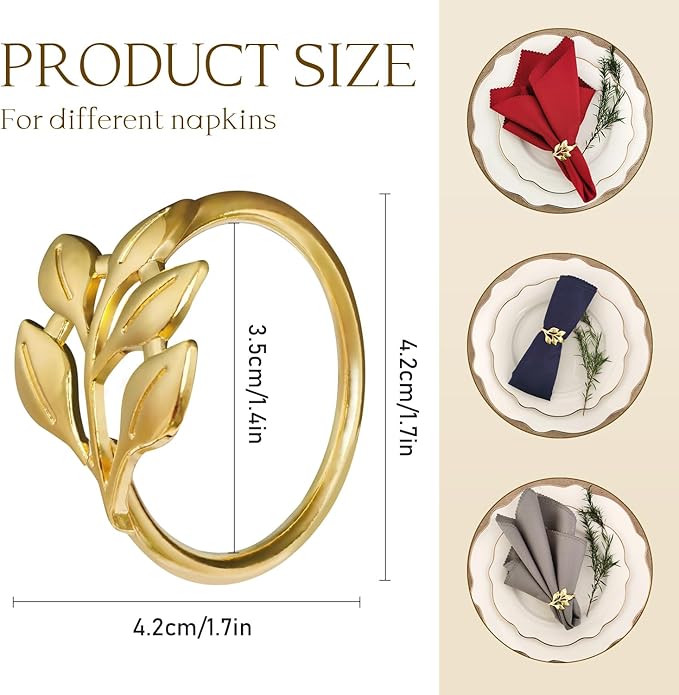 Gold Napkin Rings Set of 10 - Gold Fall Napkin Rings for Table Settings, Weddings, Holiday Party Tables