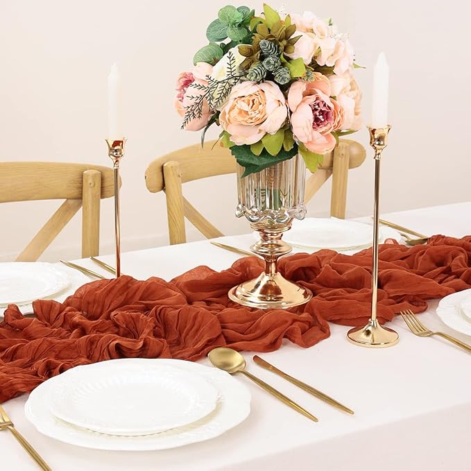 Terracotta Table Runner Cheesecloth Table Runner 10FT Farmhouse Table Runners 120 Inches Fall Table Decor Dining Room Centerpiece Wedding Boho Baby Shower Birthday