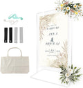 Wedding Sign Holder, Adjustable Welcome Sign Stand w/ Leather Hanging Strap, Satin Ribbon & Carry-on Bag, Heavy Duty Easel Stand for Wedding Seating Chart, Display & Poster (White)