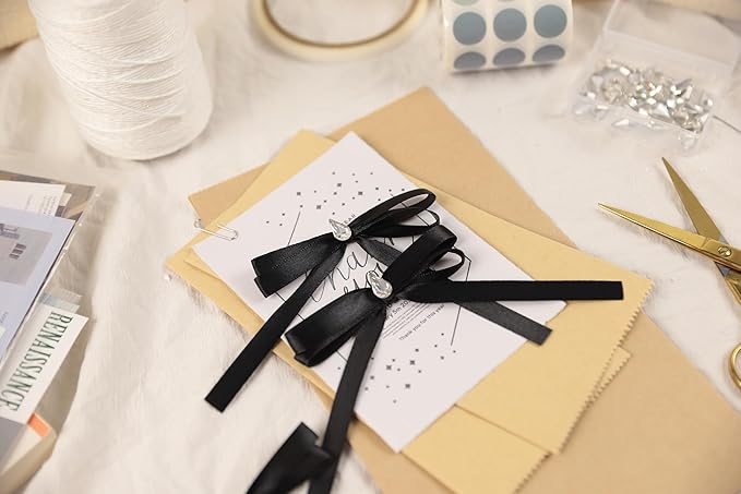 Black Satin Ribbon 3/8 inch X Continuous 50 Yards, Single Face Polyester Black Ribbon Perfect for Gift Wrapping, Flower Bouquet, Wedding Decor, Crafts, Bow Making, Sewing and More