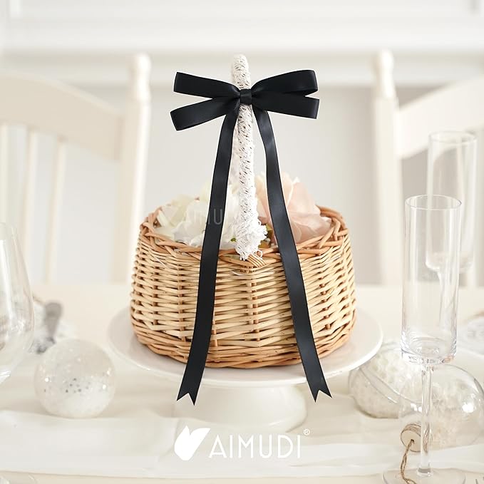 AIMUDI Black Bow 5 × 10" Satin Bow for Gift Wrapping Twist Tie Bows Premade Ribbon Bows for Bouquets Invitations Baskets Crafts Wreaths Wedding Birthday Baby Shower Party Decorations, 36 PCs