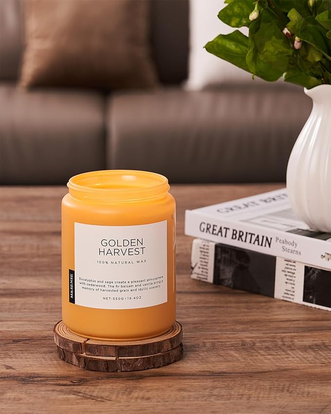 M&SENSE Fall Harvest Scented Candles, 19.4oz 110 Hours Large Natural Soy Long Lasting Slow Burning 2 Wick Scented Candle for Relaxing Stress Relief & Holiday