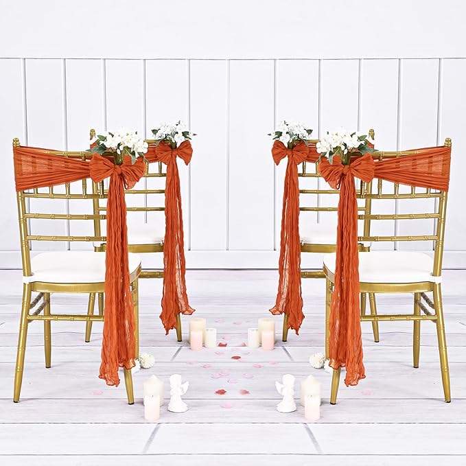 36 Pcs Burnt Orange Cheesecloth Chair Sashes, 16 x 108 inch Gauze Fabric Washable Chair Sashes Bows Designed for Aisle Decorations Universal Chair Cover Decor for Wedding Reception Party Banquet