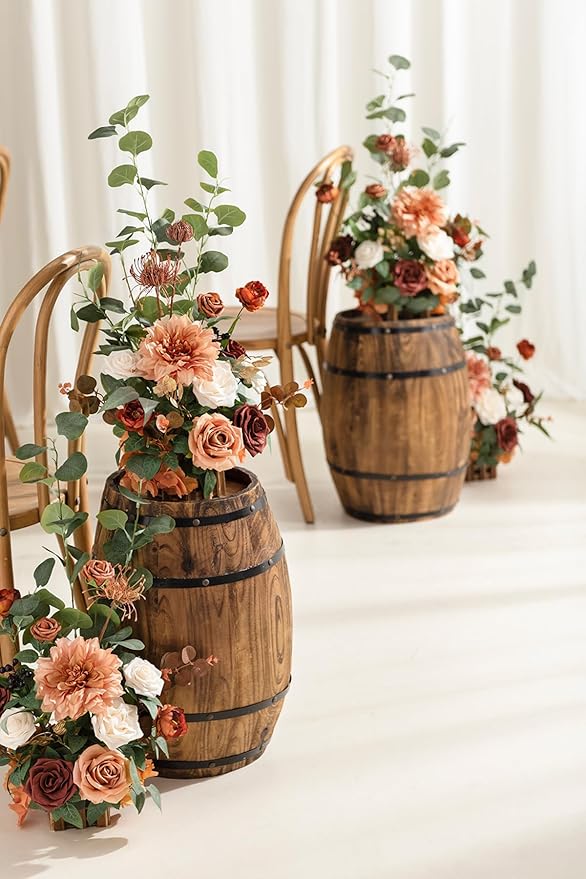 Ling's moment 17.5" Tall Standing Artificial Flowers Arrangements 4pcs Fall Wedding Aisle Runner Chair Decorations Sunset Terracotta Centerpieces Ceremony Reception Rose Floral Party Outdoor