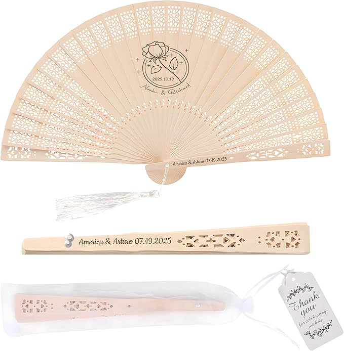 10 PCS Custom Fans Personalized Folding Fans for Line Dancing Wooden Hand Fan Wedding Favors Bulk Fans for Guests Party Event Use (Style10)