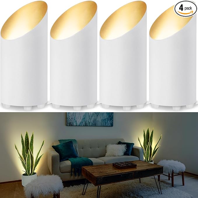SUNVIE 4 Pack Up Lights Indoor Floor Can Light 5W Uplighting Uplights Indoor with 2700K GU10 Bulbs, Uplight for Home Plant Floor Spotlight with 5.9 FT UL Listed Plug Cord &Foot Switch