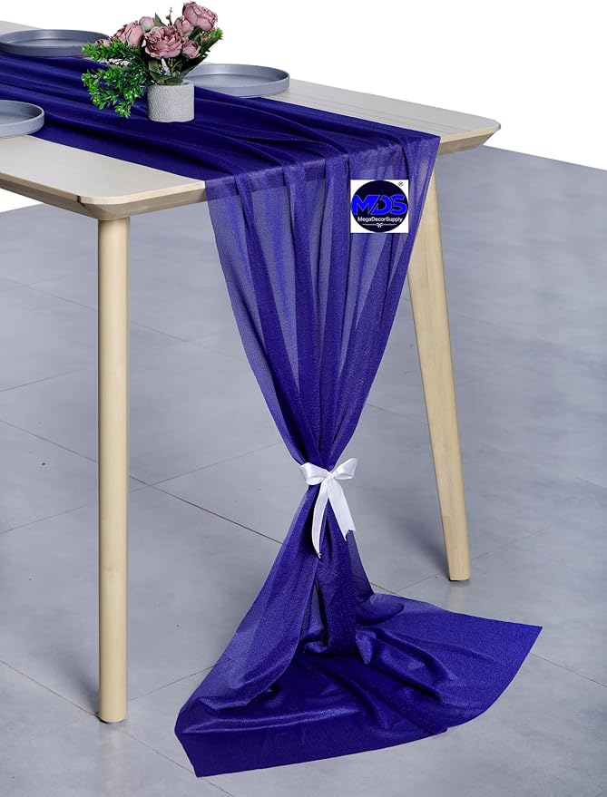 MDS 25 Pack 10ft Chiffon Table Runner 29 x 120 Inches Sheer Wedding Runner Romantic Rustic Table Runner for Wedding Decorations, Birthday Parties, Bridal Shower Party Arch Decor - Royal Blue