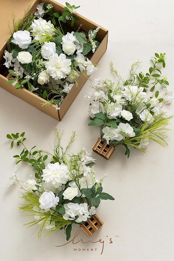 Ling's moment 17.5" Tall Free Standing Artificial Flowers Arrangements 4 pcs Fall Wedding Aisle Runner Chair Decorations Lily of The Valley Ceremony Reception Rose Floral Party Outdoor Centerpieces