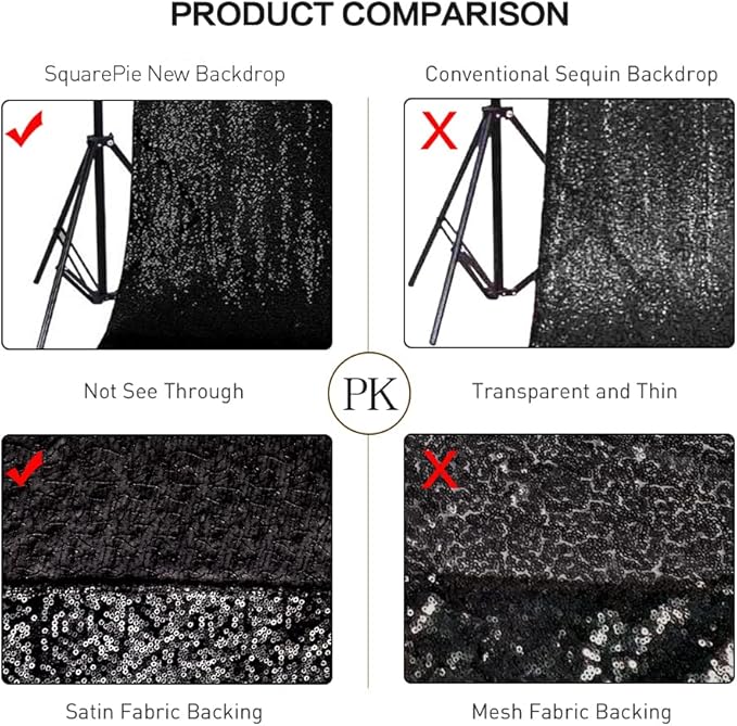 SquarePie Sequin Backdrop Less Transparent Background Sparkly Curtain for Wedding Halloween Party 6FT x 6FT Black