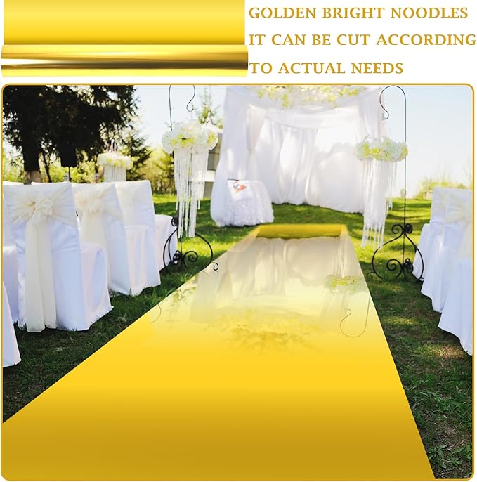 3.3 x 98.4 ft Mirror Rug Aisle Runner for Wedding Ceremony Double Sided Reflective Carpet Aisle Runner Walkway Rug Roll for Outdoor Birthday Graduation Party Decor(Gold)