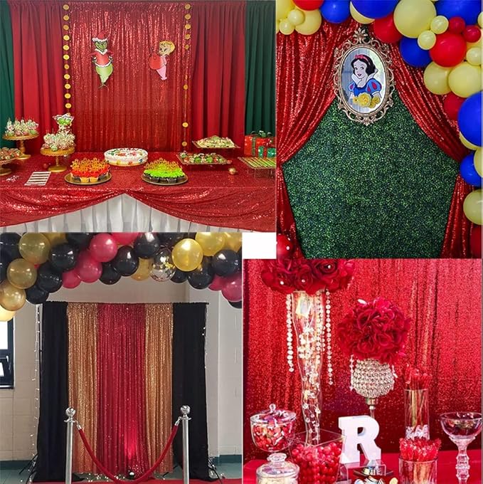 Red Sequin Curtains 2FTx8FT 4 Panels Red Sequin Backdrop for Parties Glitter Backdrop Photo Background for Wedding Baby Shower