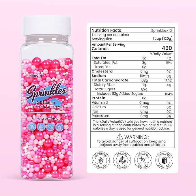 Edible Pink Sprinkles for Cake Decorating, Pearl Sprinkles, Edible Pearls, Cake Pearls for Baby Showers, Weddings, Birthdays, Gender Reveal, valentines, Mother's Day, and princess parties(120g/4.23oz)