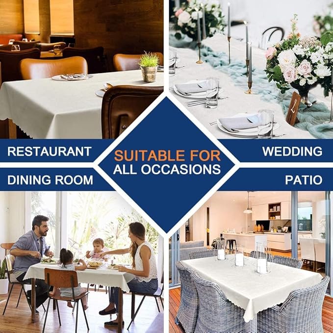 Smiry Rectangle Table Cloth, Waterproof Heavy Duty Vinyl Tablecloths, Wipeable Washable Table Cover for Kitchen and Dining Room (White, 70" X 90")