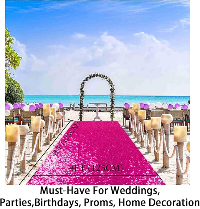 ShinyBeauty 4FTx15FT-Sequin Aisle Runner-Fuchsia Sparkly Carpet Runner for Wedding/Christmas/Thanksgiving Decor