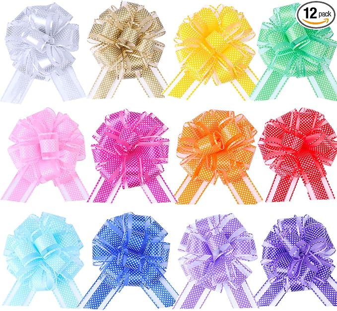 12Pcs Wave Point Gift Wrap Pull Bows, Large 6 Inch Assorted Gift Pull Bows, for Presents,Christmas Party Birthday Gift for Wrapping Boxes,Valentine's Day Gift Decorations