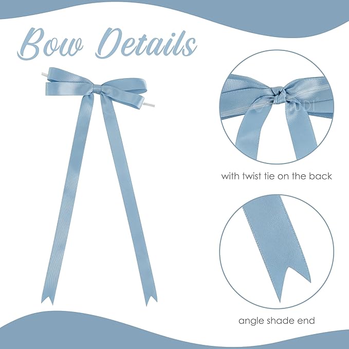 AIMUDI Dusty Blue Bows 5 × 10" Satin Bows for Gift Wrapping Twist Tie Bows Premade Ribbon Bows for Bouquets Invitations Baskets Crafts Wreaths Wedding Birthday Baby Shower Party Decorations, 36 PCs