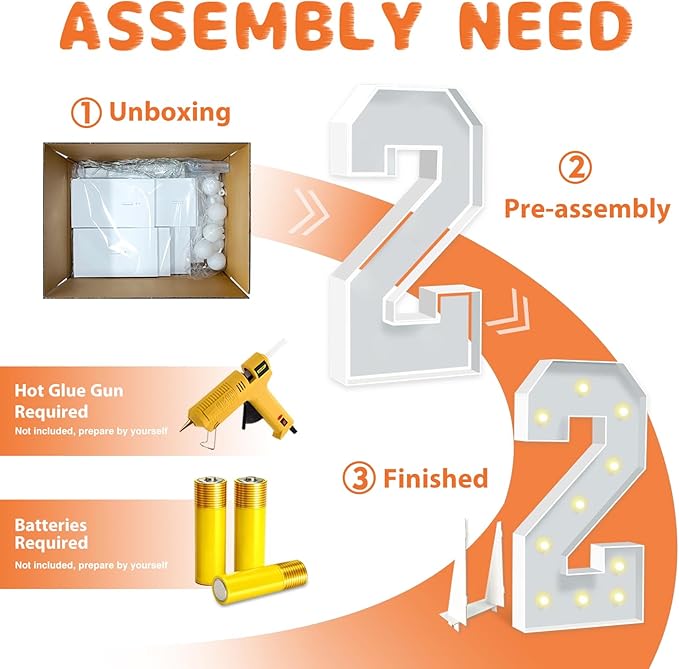 4FT Marquee Numbers, Big Light Up Numbers 2, Cardboard Numbers for Balloons 2nd 20th 21st Birthday Decorations, DIY Mosaic Numbers for 2025 Graduation, Marquee Sign Pre-Cut Foam Board Kit