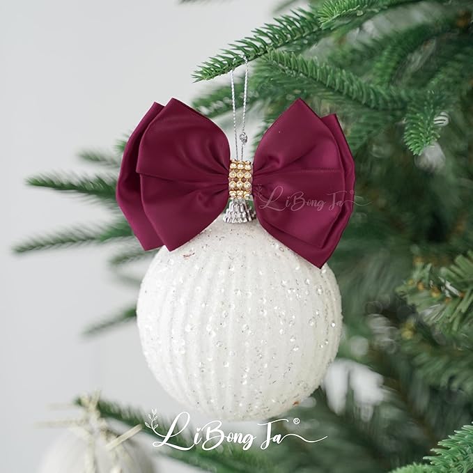 Dark Red Ribbon Bow 4'' Premade Satin Red Bows, Burgundy Gift Bows with Rhinestone, Wrapping Bows for Presents, Greeting Cards, Treat Bags, Valentines Bows for Gift Wrapping-12 Counts