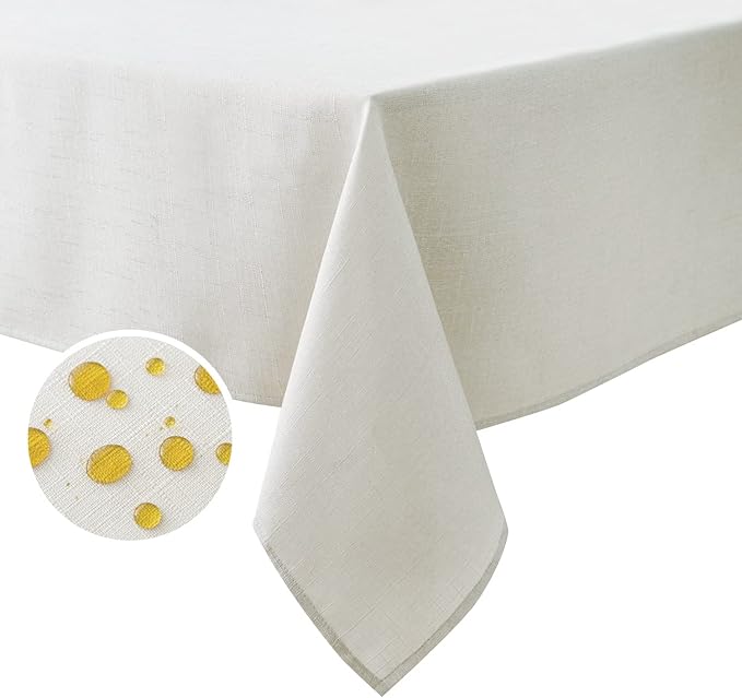 NLMUVW White Linen Tablecloth for Rectangle, Dining Table Cloth Oblong Water Resistant Farmhouse Table Cover for Kitchen Party Cafe, 54 x 78 Inch
