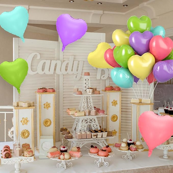 12 Pcs Heart Balloons, 18 inch Pastel Heart Shaped Balloons, Big Helium Balloon, Macaron Love Foil Balloon for Wedding Baby Shower Anniversary Backdrop Valentine Party Decoration