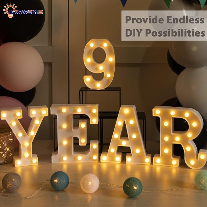 HXWEIYE Light Up Numbers-9, LED Marquee Number Lights Sign 26 Alphabet and 10 Number for Party Bar Birthday, Light Up Letters Battery Powered Warm White Christmas Decoration Numbers Lights