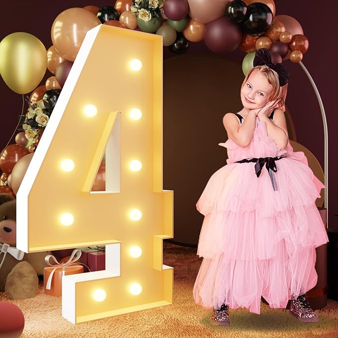 imprsv 4FT Marquee Numbers, Light Up Numbers 4 for 14th 40th Birthday Decorations, Large Light Up 4 Anniversary Party Deco, Pre-Cut Foam Board Kit
