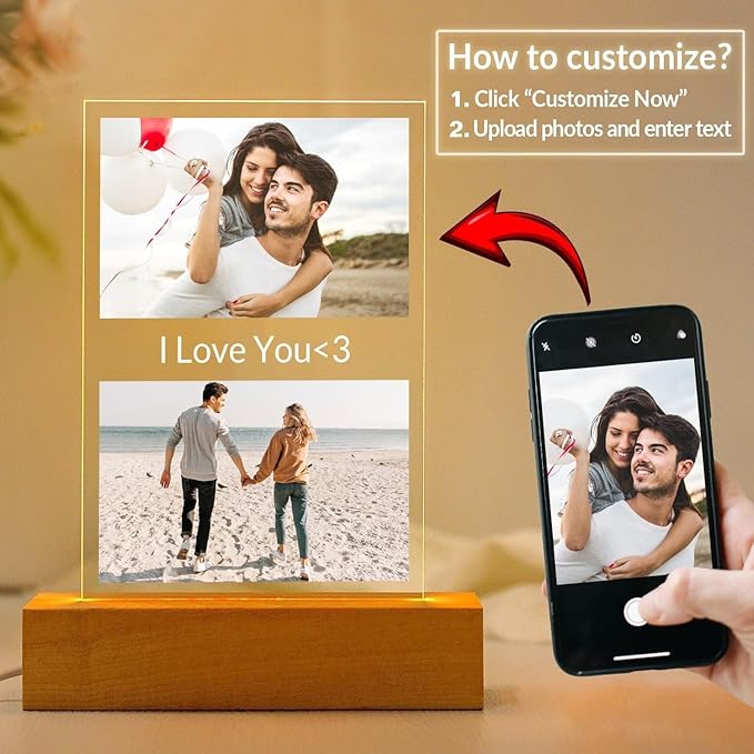 Personalized Anniversary Couple Gifts for Women & Men, Custom Picture Frames with Photo, Personalized Photo Frame with Night Light, Customized Picture Frame, Custom Photo Gifts for Her & Him